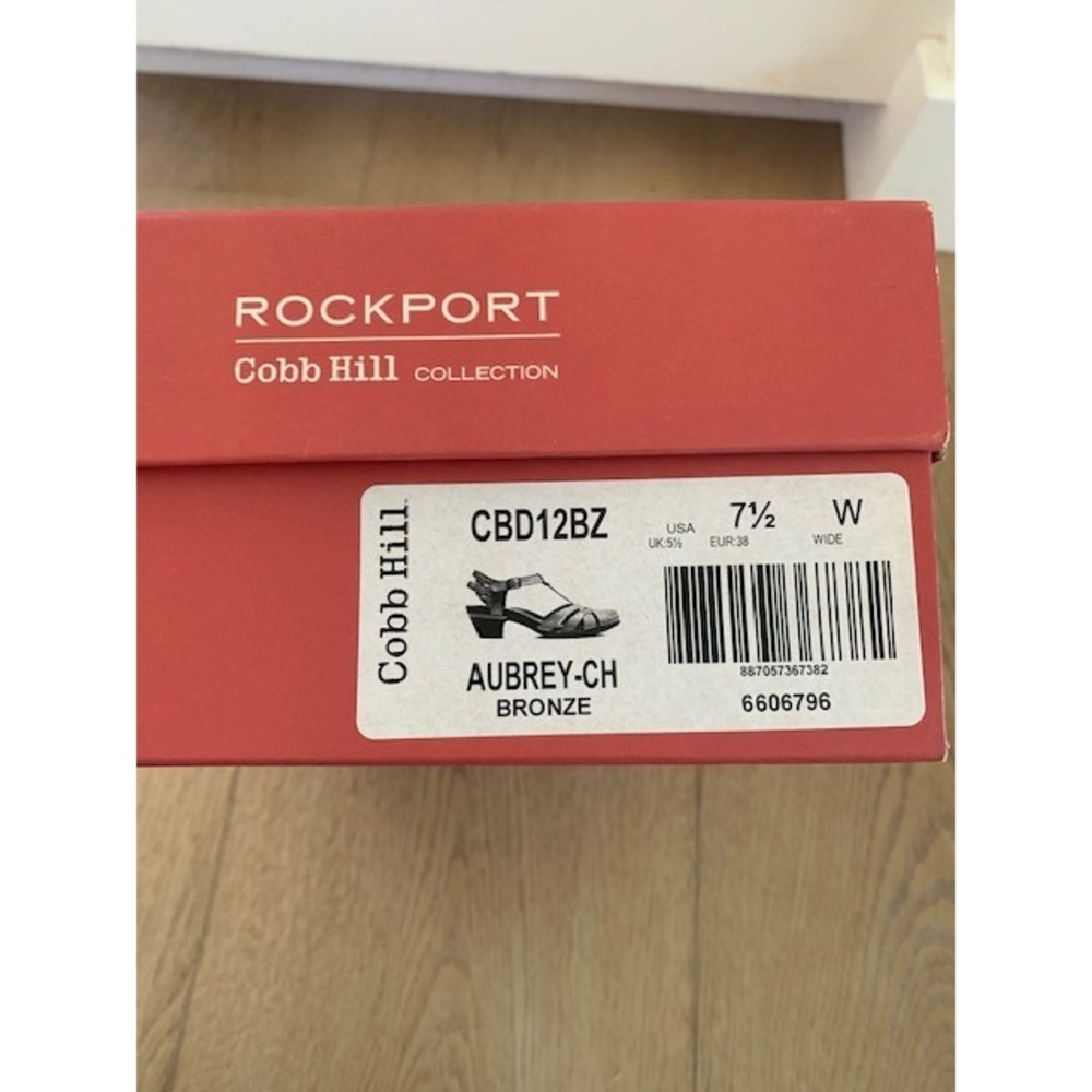 Rockport Cobb Hill Women 7.5W Metallic Champagne Leather T-Strap Sandals CBD12PT - Picture 13 of 13